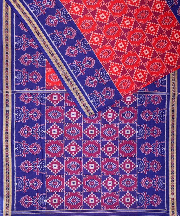 Red navy blue cotton handloom nuapatna saree