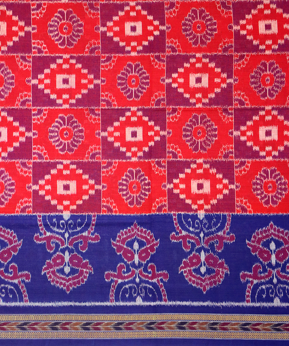 Red navy blue cotton handloom nuapatna saree