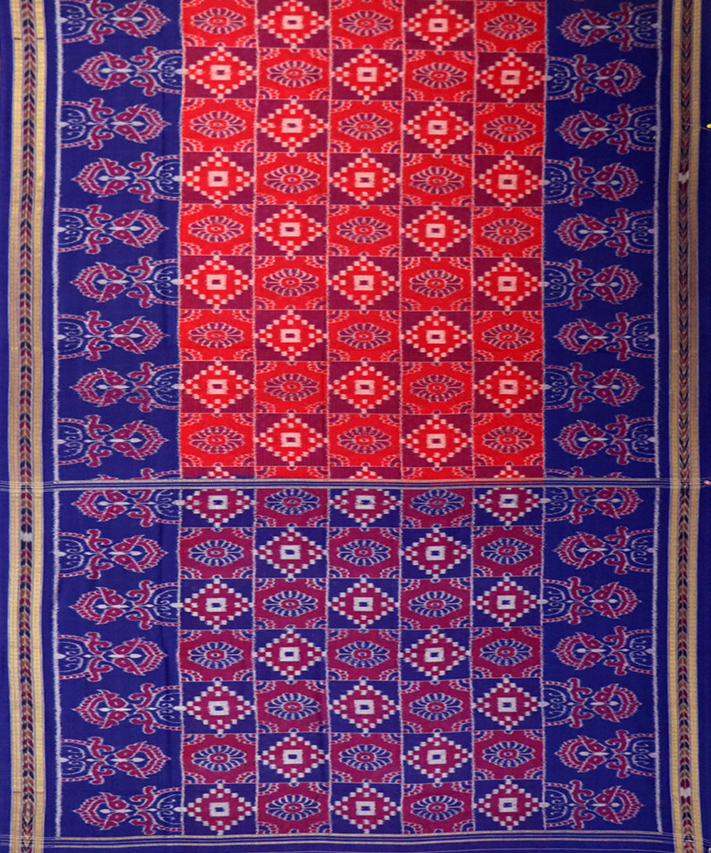 Red navy blue cotton handloom nuapatna saree