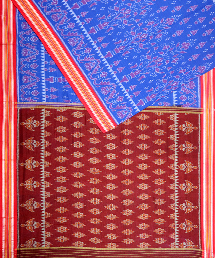 Air force blue red handloom nuapatna cotton saree