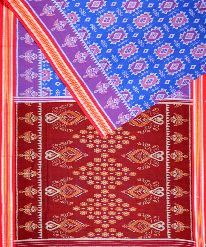 Air force blue red cotton handloom nuapatna saree