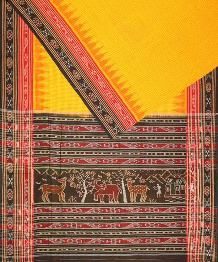 Carrot orange black cotton handloom nuapatna saree