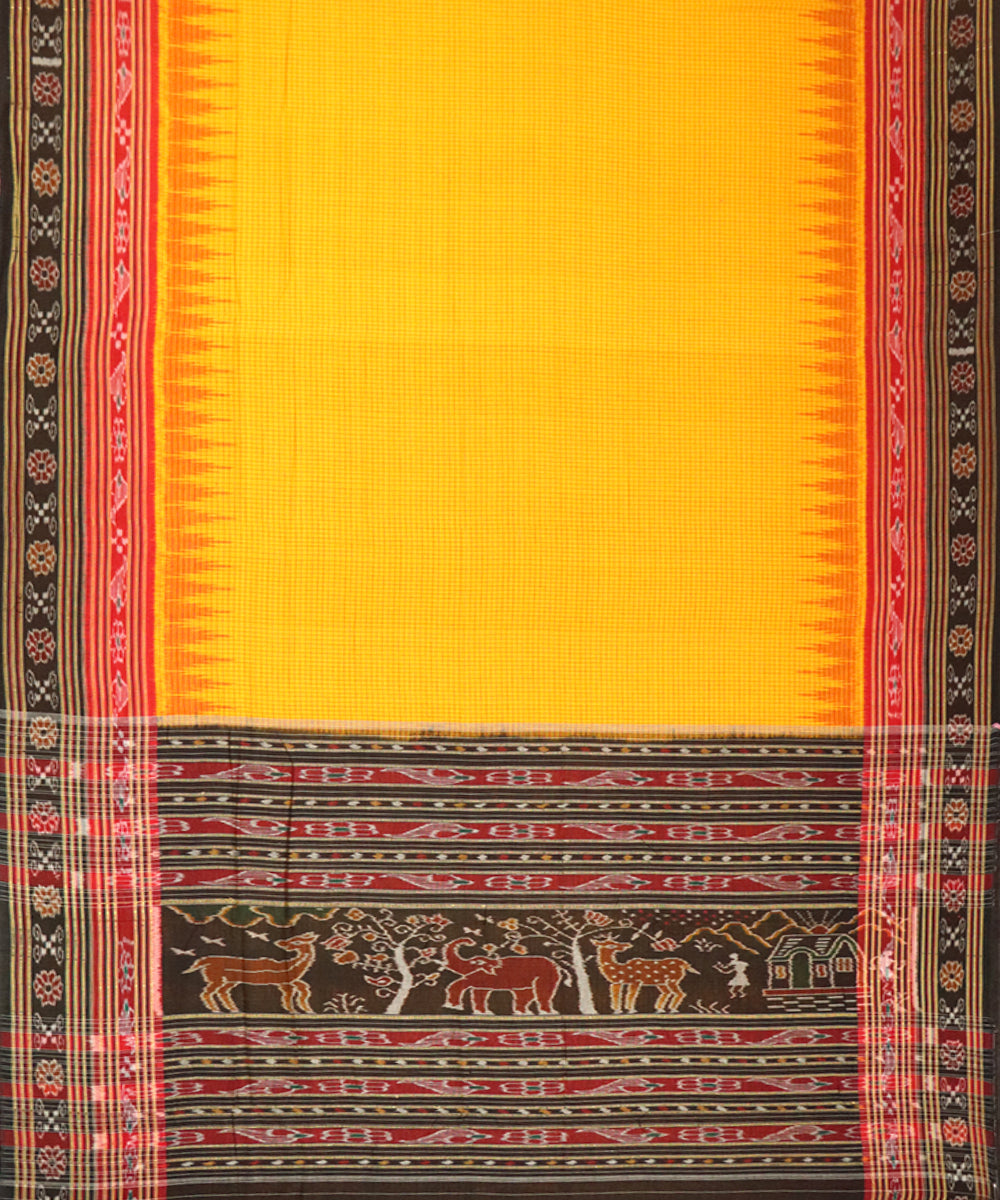 Carrot orange black cotton handloom nuapatna saree