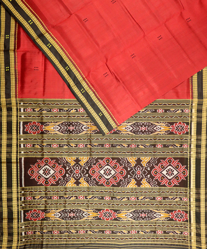 Maroon black silk handloom khandua saree