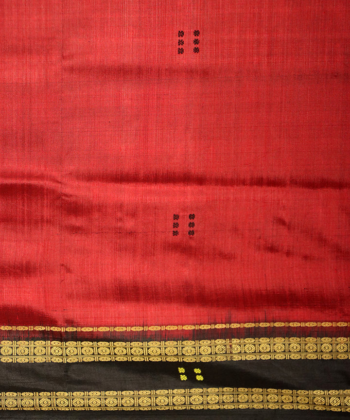 Maroon black silk handloom khandua saree