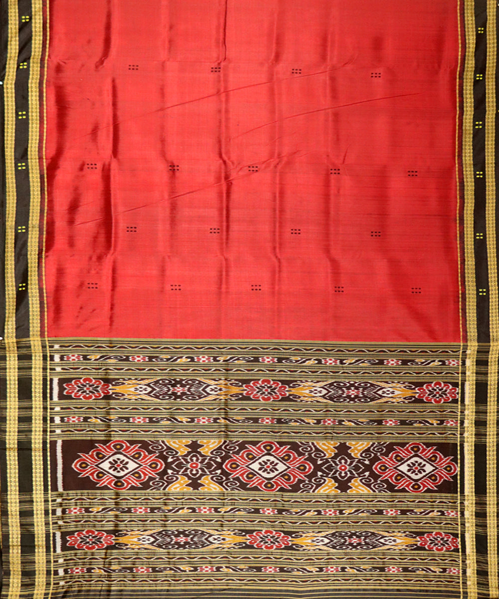 Maroon black silk handloom khandua saree