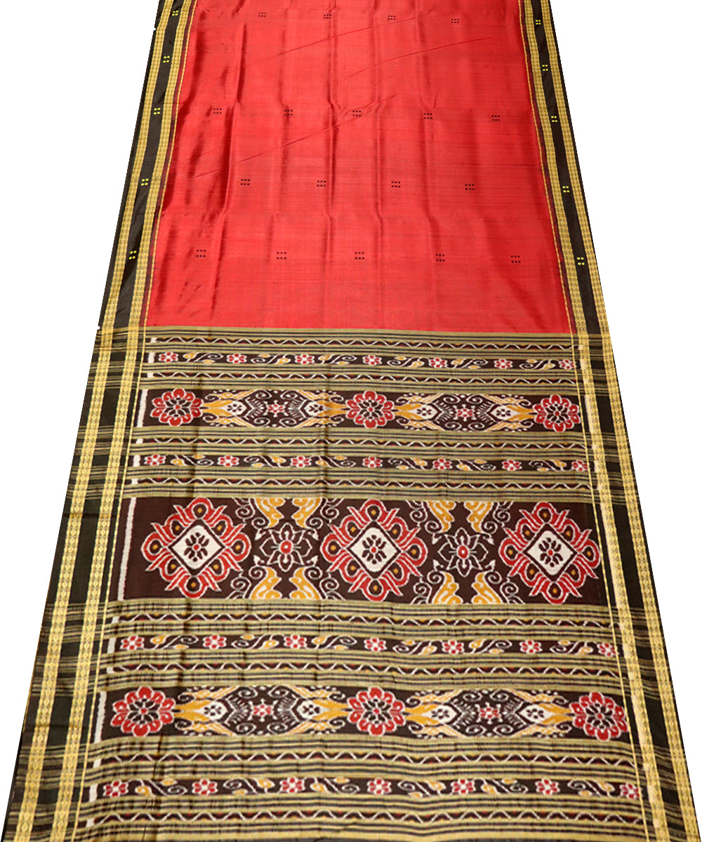 Maroon black silk handloom khandua saree