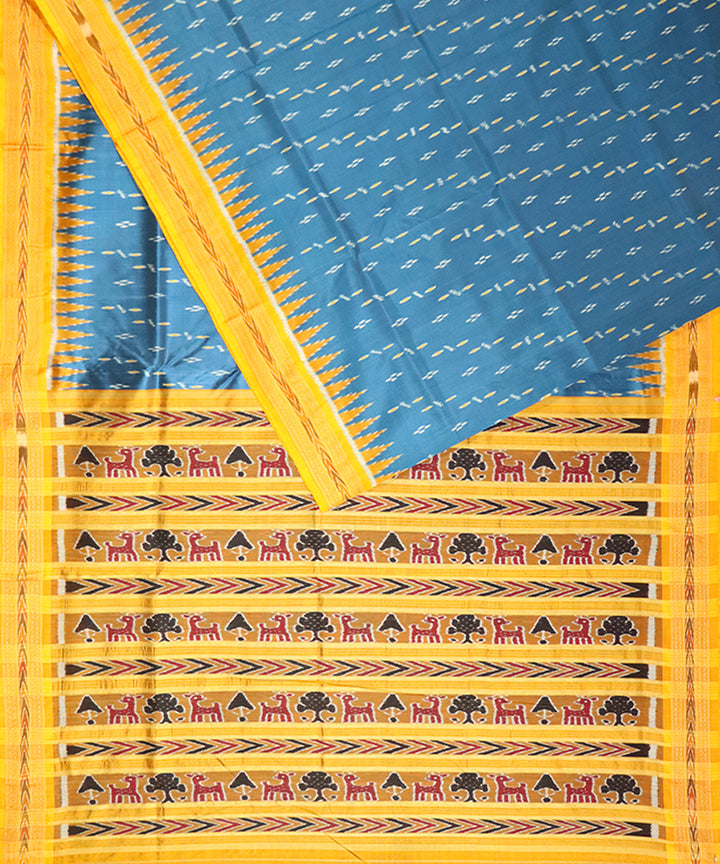 Blue sapphire yellow silk handloom khandua saree