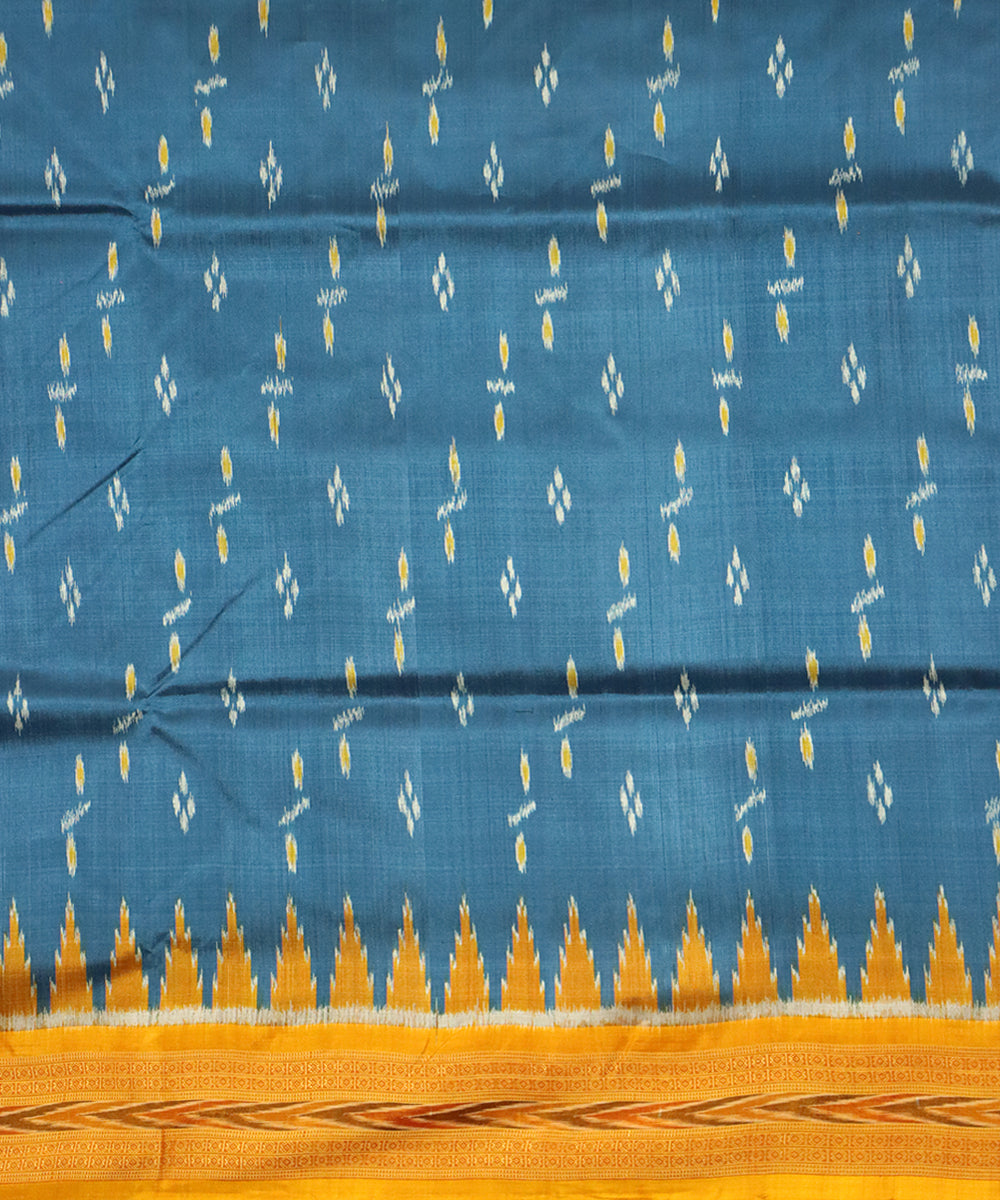 Blue sapphire yellow silk handloom khandua saree