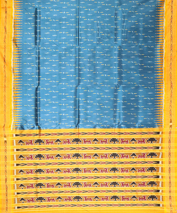 Blue sapphire yellow silk handloom khandua saree