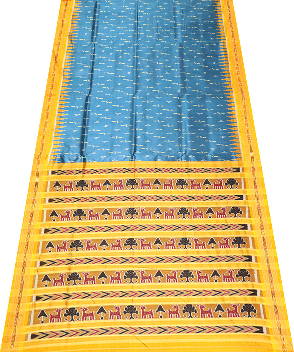 Blue sapphire yellow silk handloom khandua saree