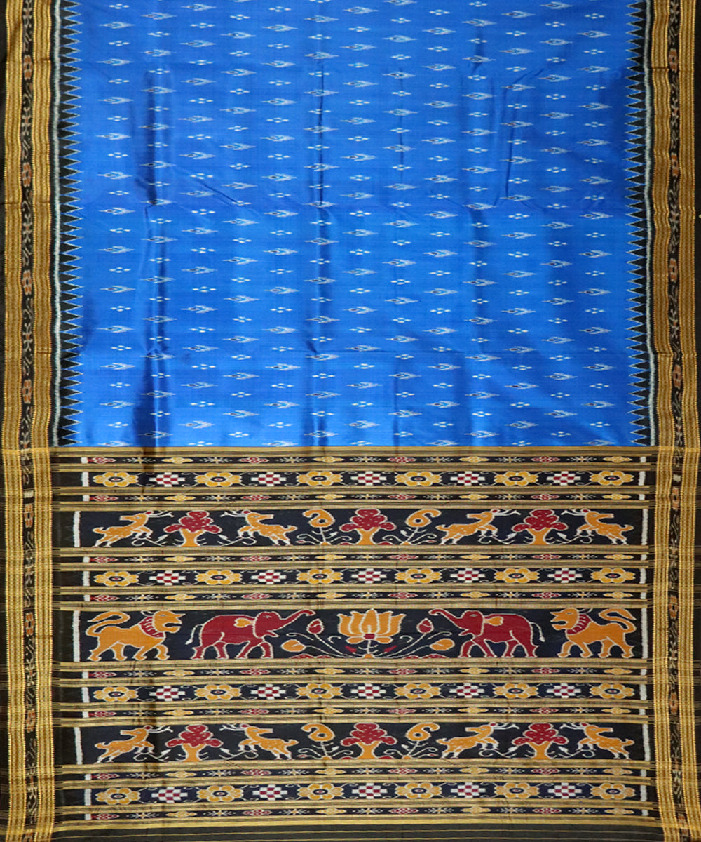 Cobalt black silk handloom khandua saree