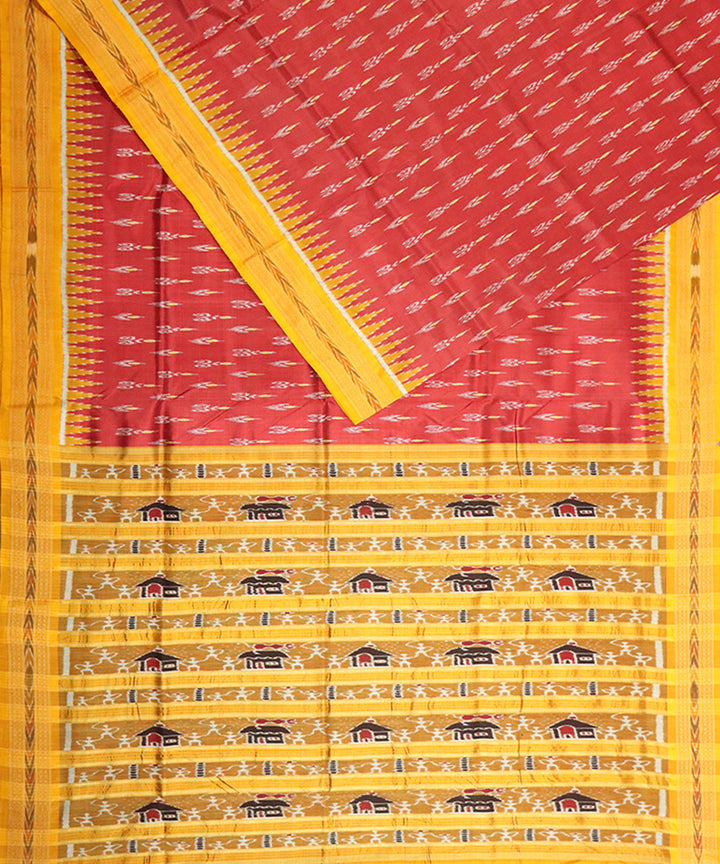 Maroon yellow silk handloom khandua saree