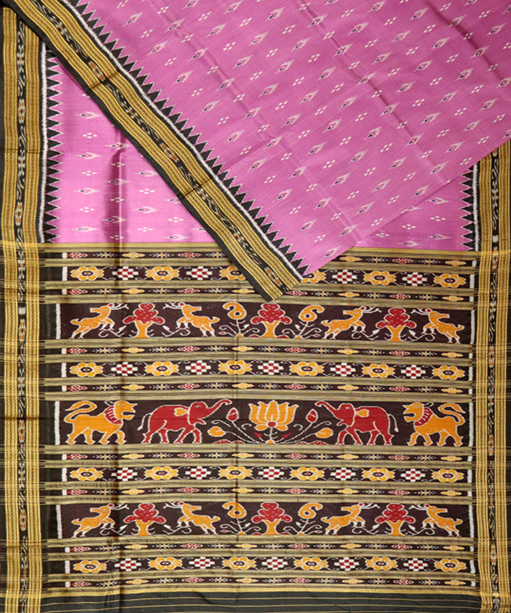 Cotton candy black silk handloom khandua saree