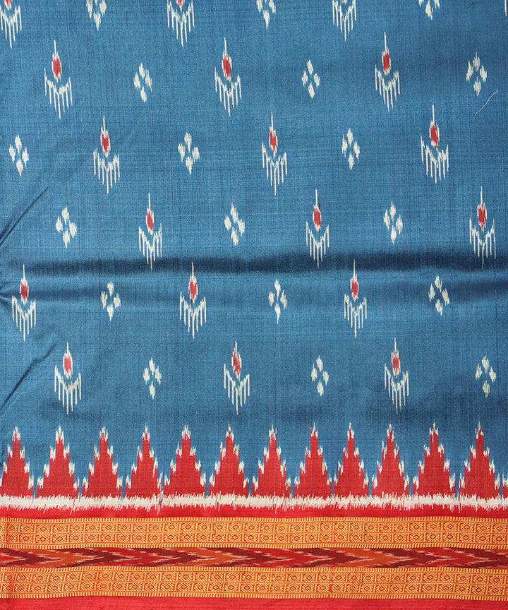 Bdazzled blue red silk handloom khandua saree