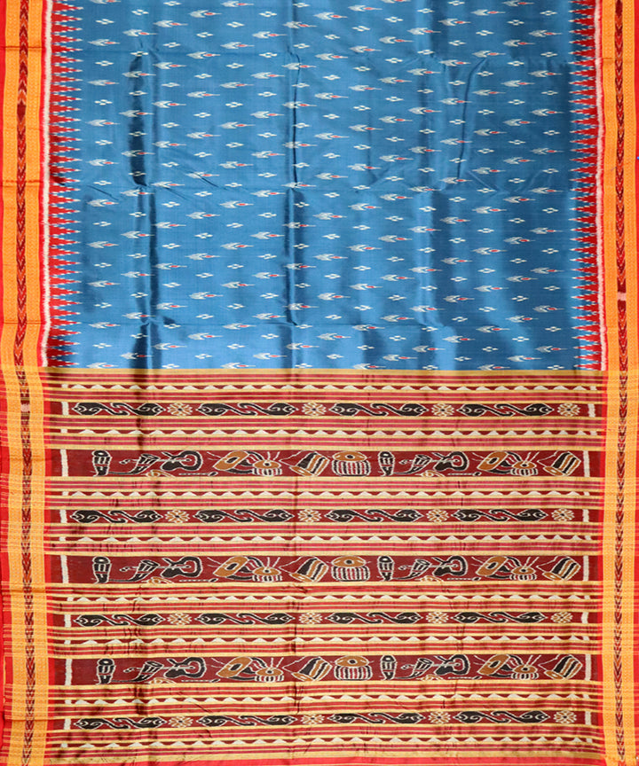 Bdazzled blue red silk handloom khandua saree