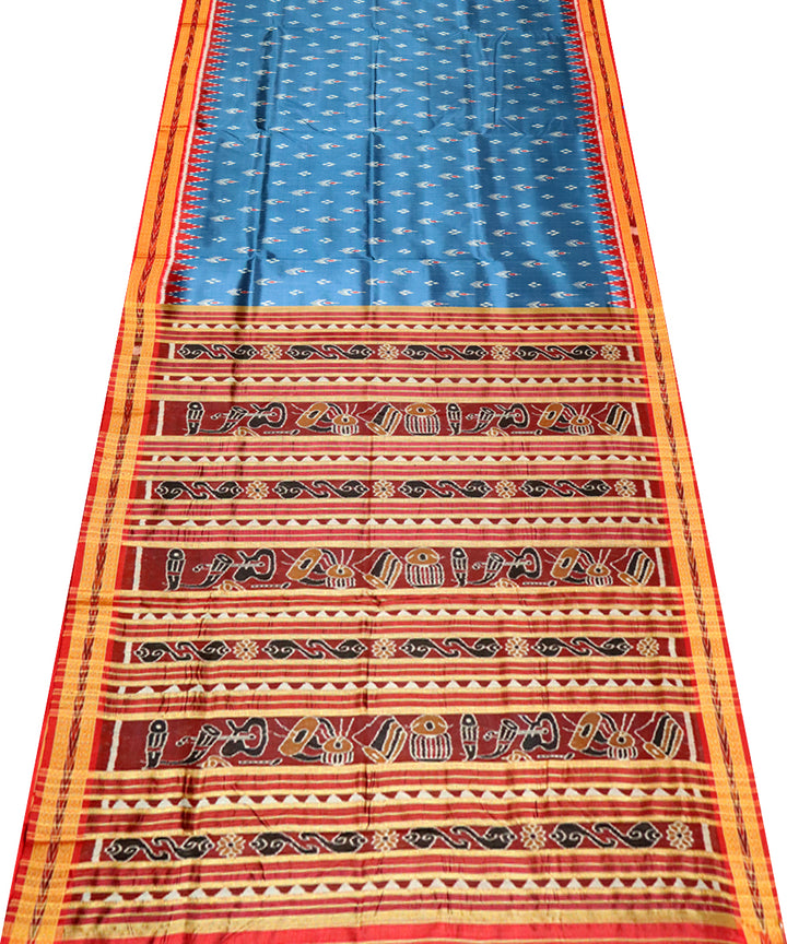 Bdazzled blue red silk handloom khandua saree