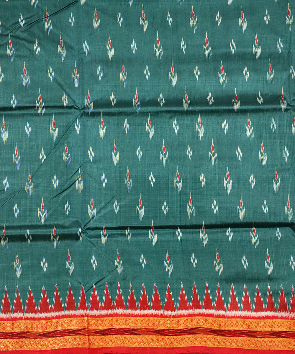 Celadon green red silk handloom khandua saree