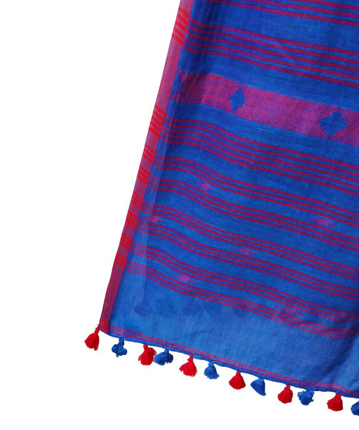 Navy blue handwoven cotton jamdani stole