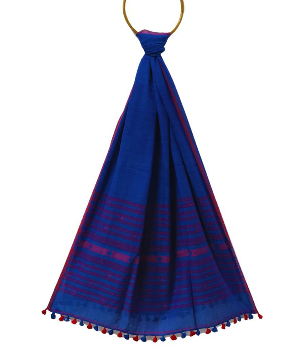 Navy blue handwoven cotton jamdani stole