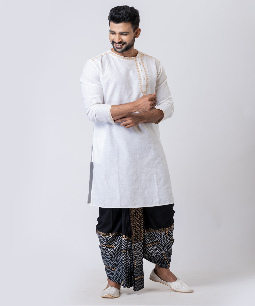 Black cotton hand block printed dhoti