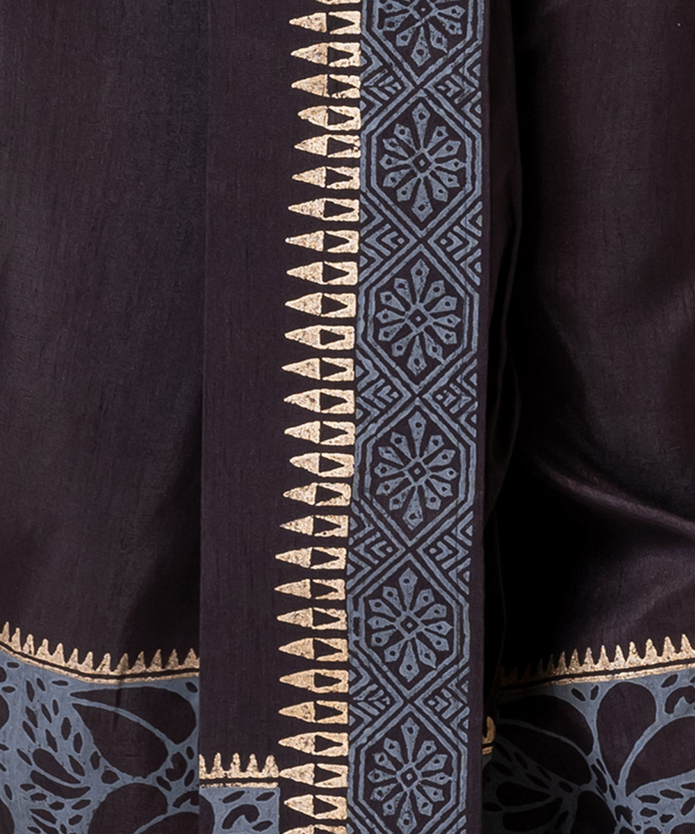 Black hand block printed dupion silk dhoti