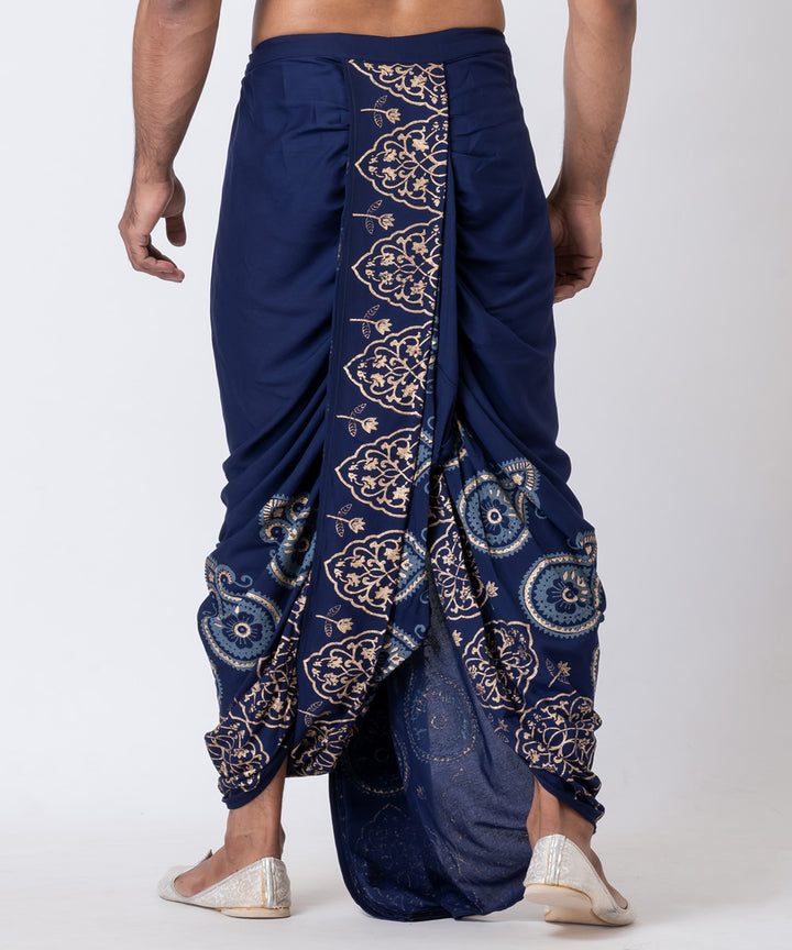 Navy blue hand block printed cotton dhoti