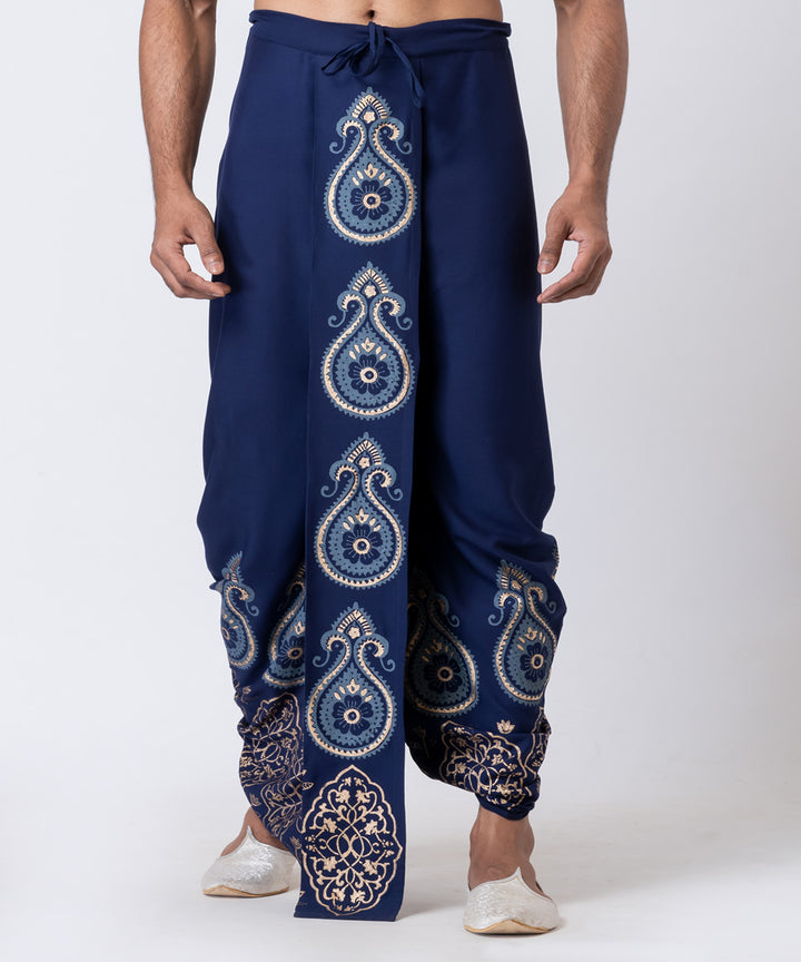 Navy blue hand block printed cotton dhoti