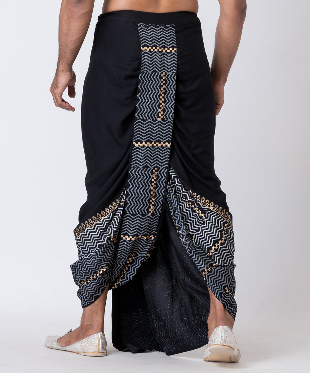 Black cotton hand block printed dhoti