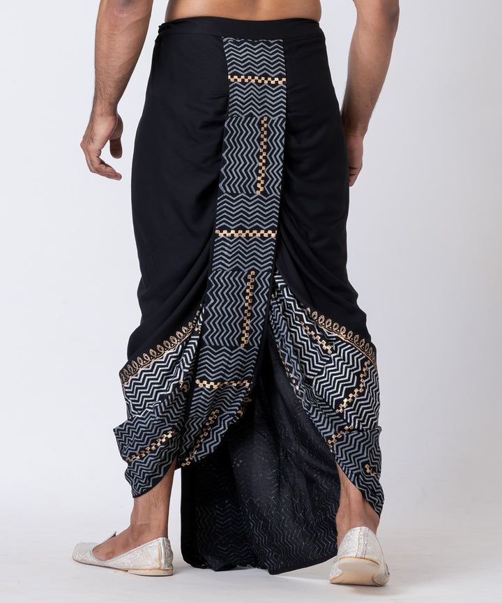 Black cotton hand block printed dhoti