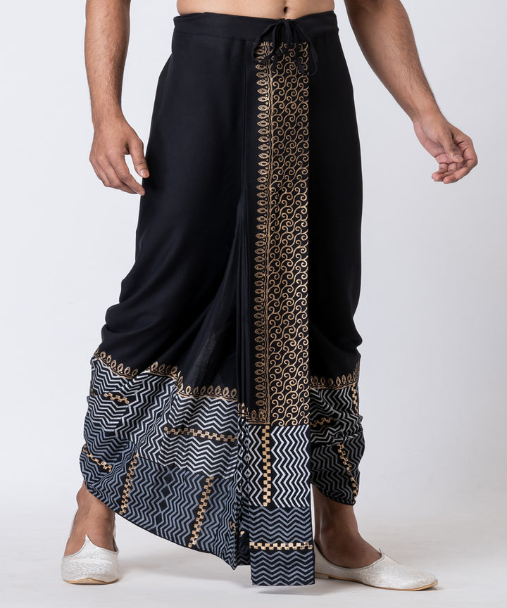 Black cotton hand block printed dhoti