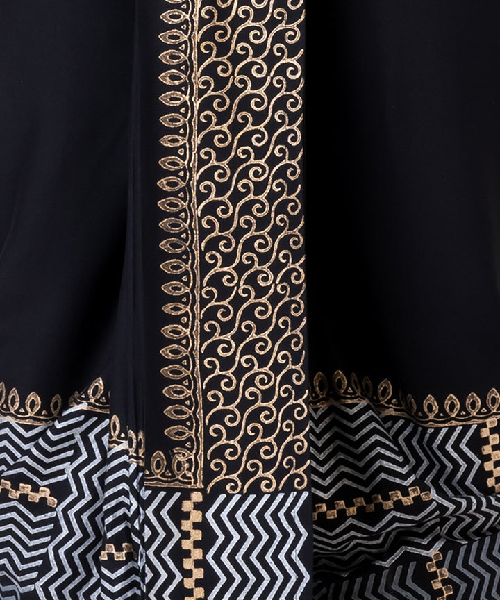 Black cotton hand block printed dhoti