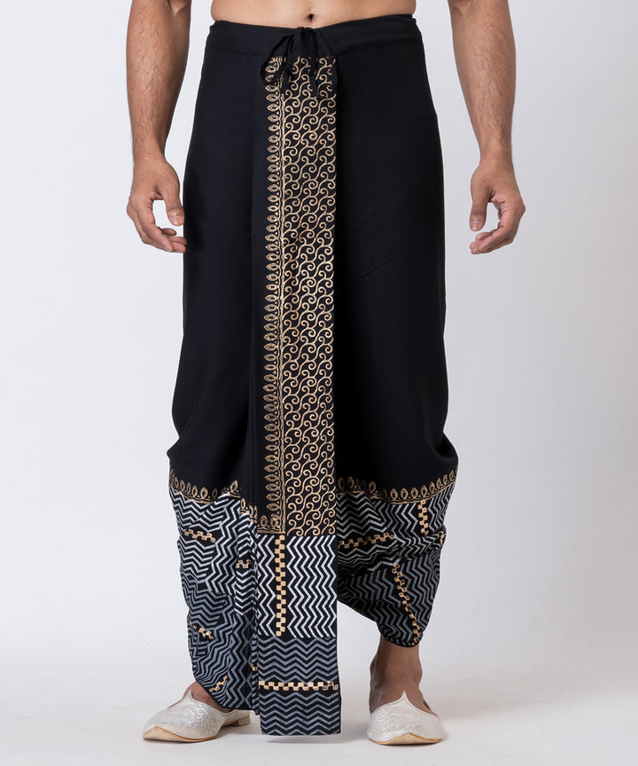 Black cotton hand block printed dhoti