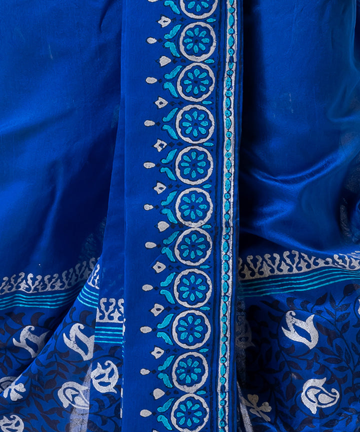 Royal blue hand block printed dupion silk dhoti