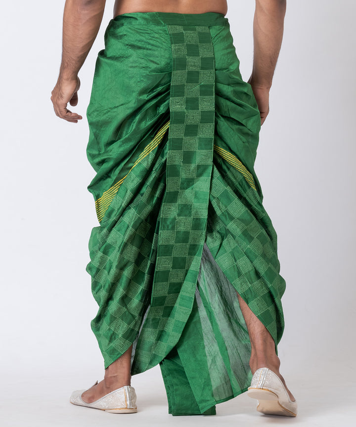 Light green hand block printed dupion silk dhoti