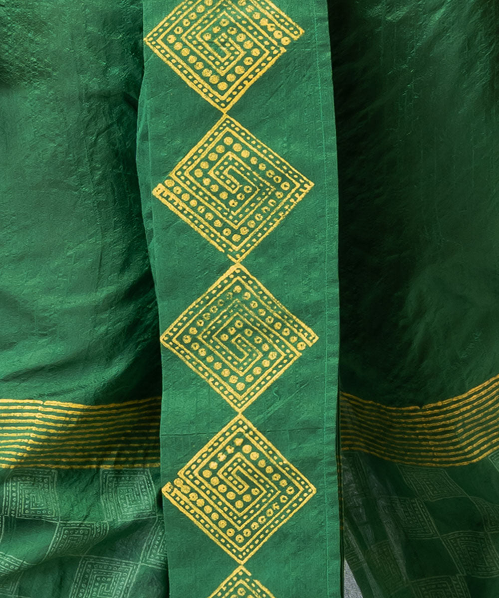 Light green hand block printed dupion silk dhoti