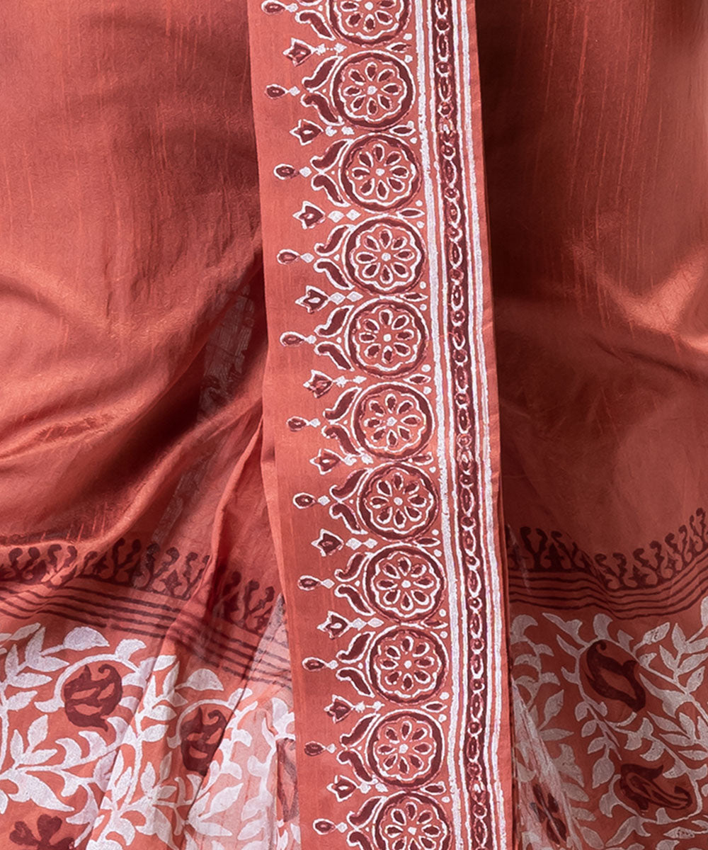 Peach dupion silk hand block printed dhoti