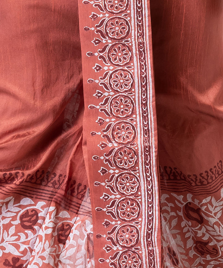 Peach dupion silk hand block printed dhoti