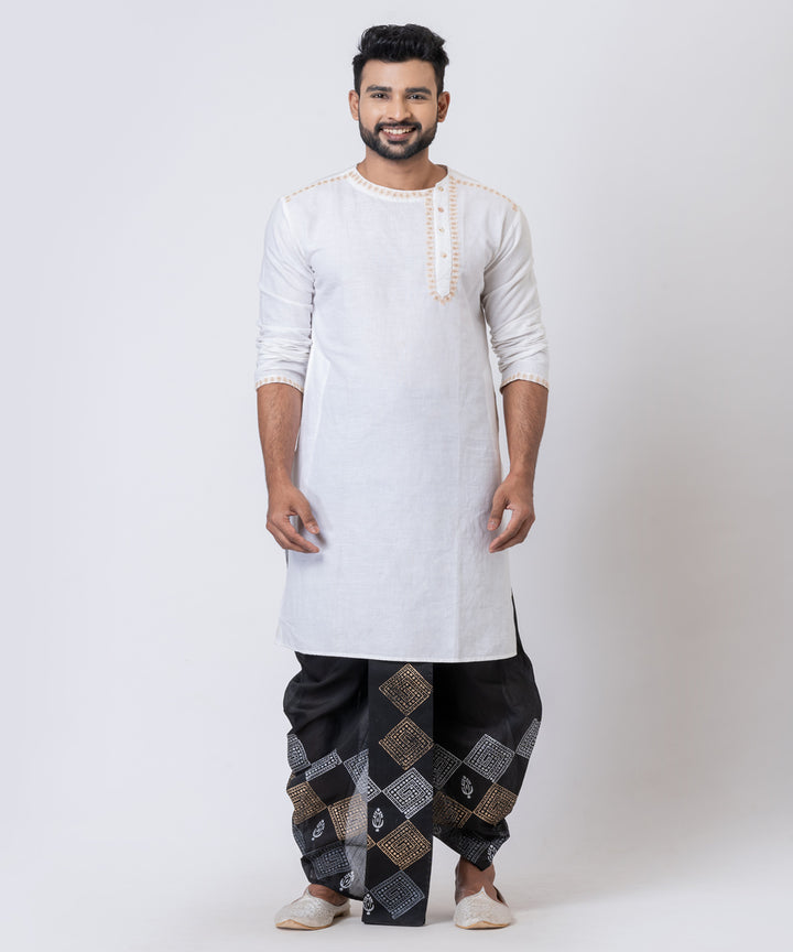 Black dupion silk hand block printed dhoti