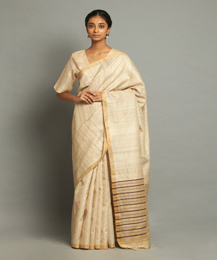 Natural, white, purple tussar silk hand woven chhattisgarh kosa saree