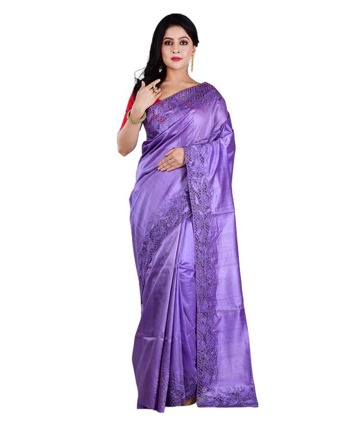 Violet handwoven tussar silk saree