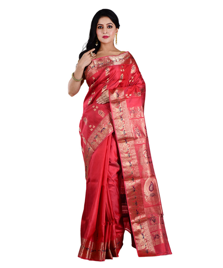 Peach handwoven silk saree