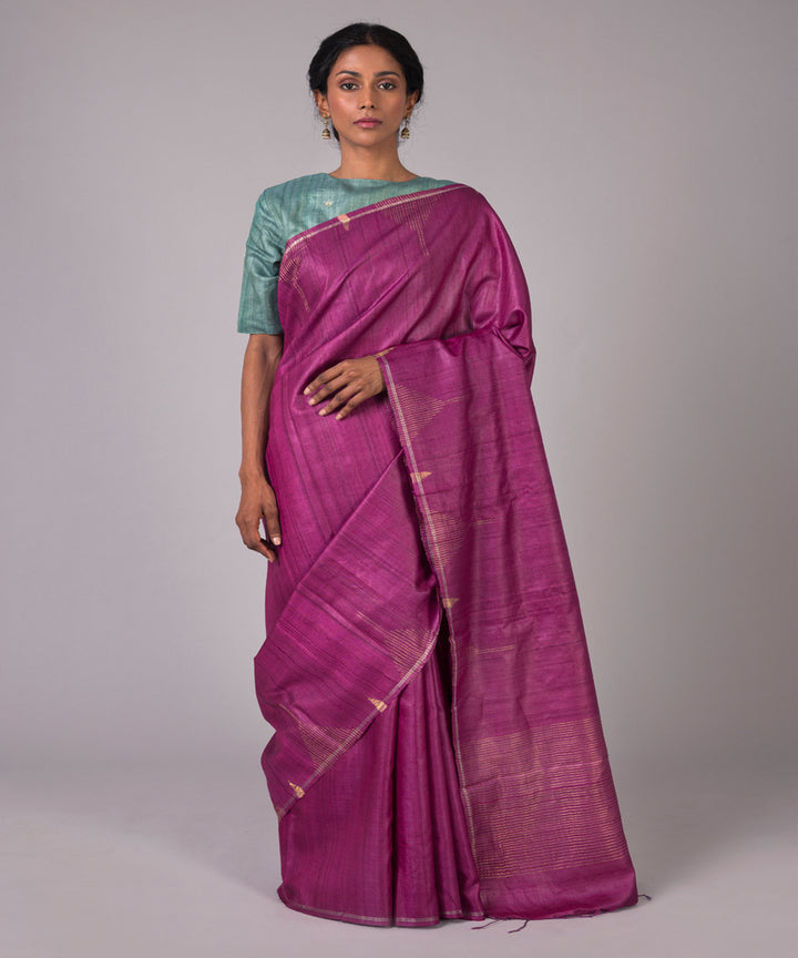 Majenta tussar silk hand woven chhattisgarh kosa saree