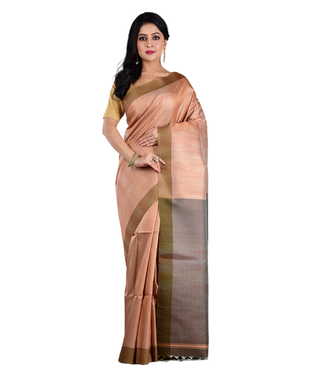 Brown grey handwoven silk saree