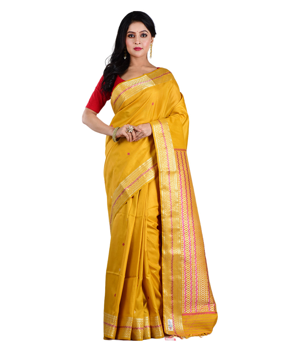 Yellow handwoven silk saree