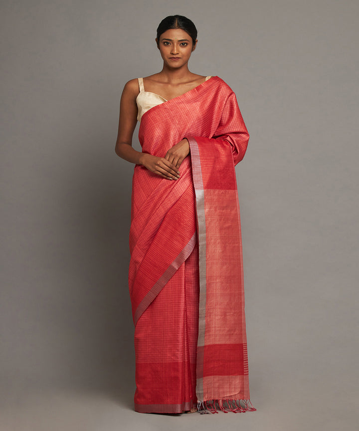 Red tussar silk hand-loom chhattisgarh kosa saree