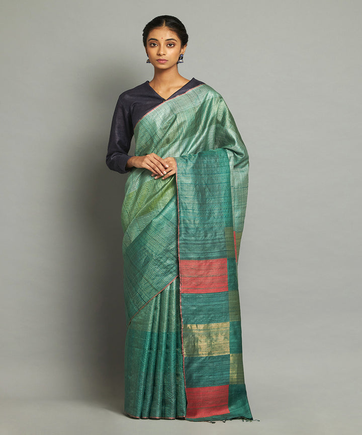 Green zari tussar silk hand woven chhattisgarh kosa saree
