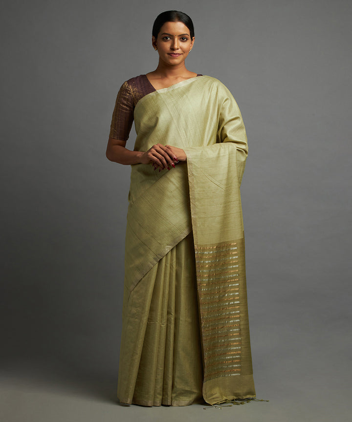 Guava green tussar silk hand woven chhattisgarh kosa saree