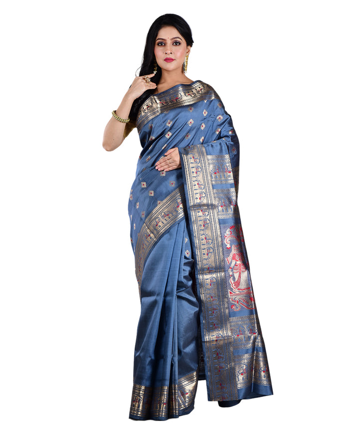 Grey bengle handwoven silk saree