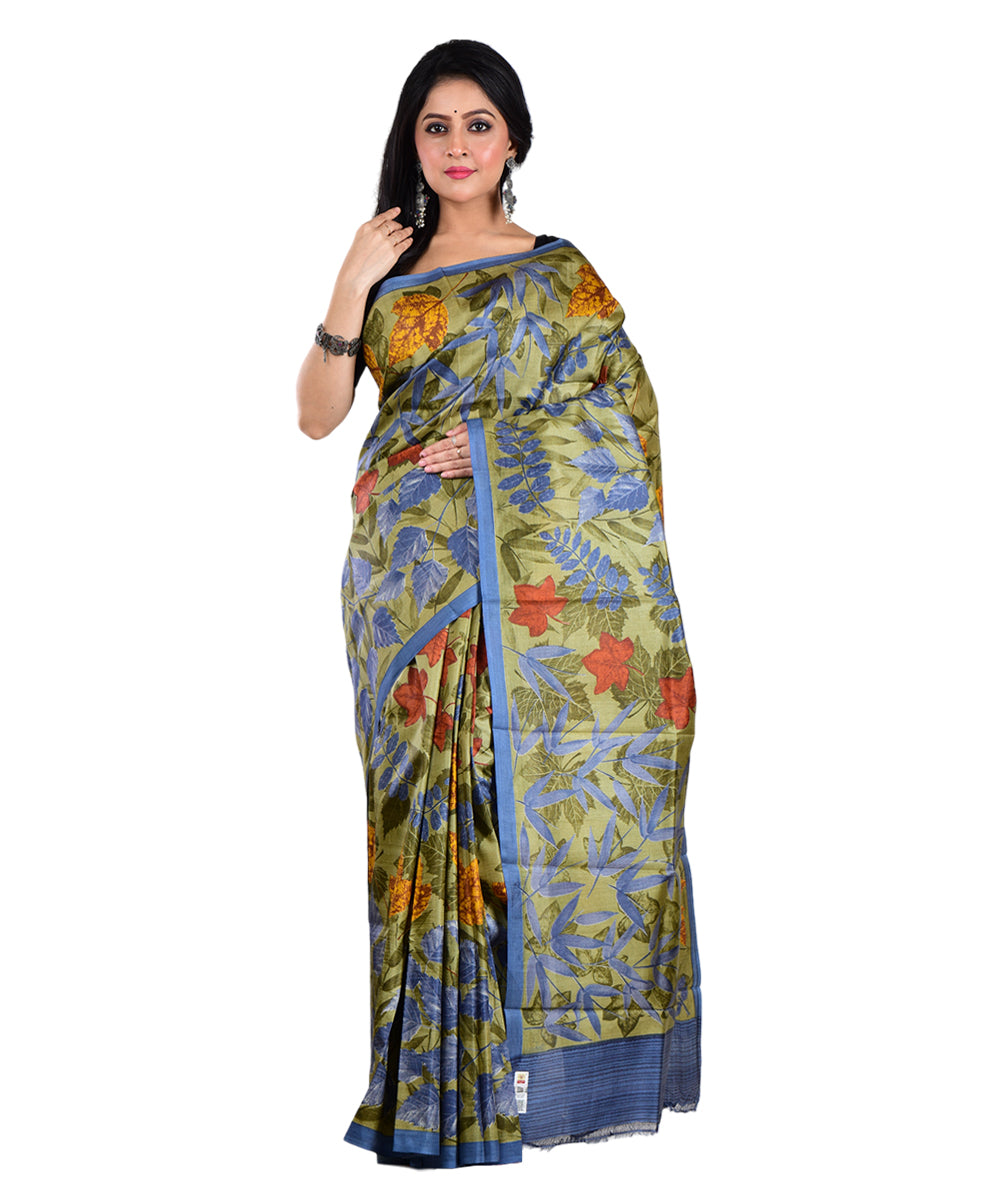 Multicolor bengal hand printed silk saree